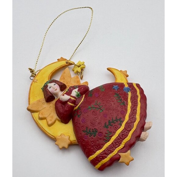 Vintage Moonstruck Christmas Ornament Old Glory Moon Angel 1999 Folk Art - Picture 5 of 7